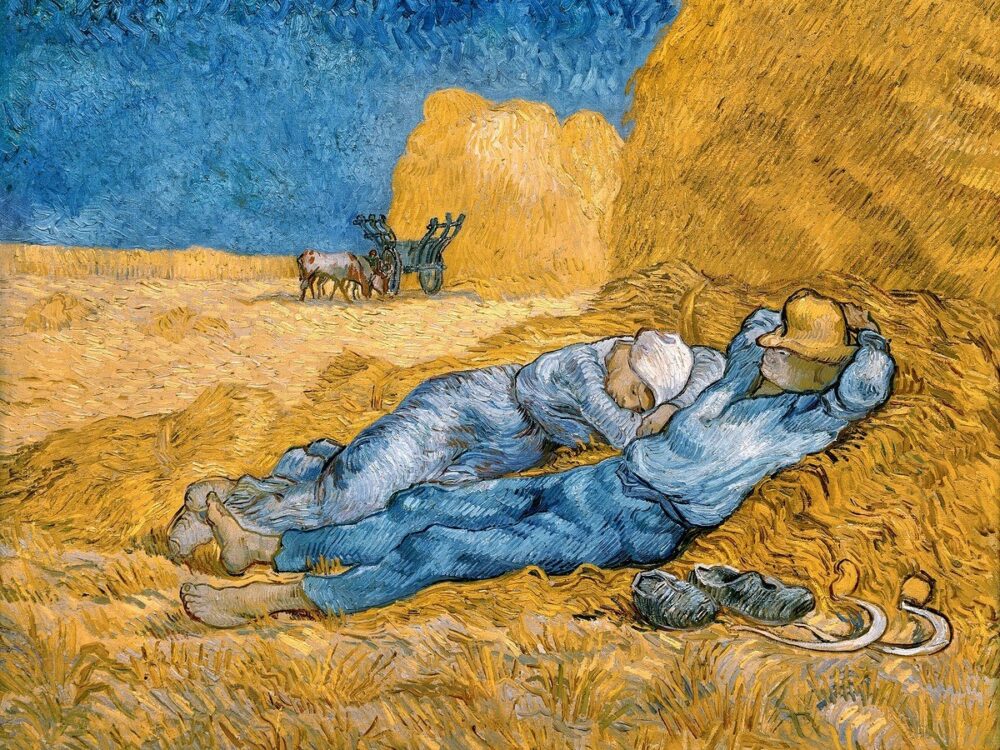 Vincent van Goghs berühmtes Gemälde „Die Siesta“ (1890) Vincent van Gogh Bauern