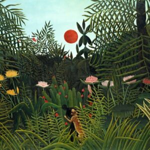 Henri Rousseaus berühmtes Gemälde Virgin Forest with Sunset (1910) Henri Rousseau Baum