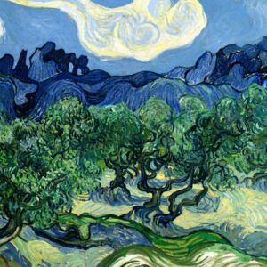 Vincent van Goghs Landschaftsgemälde Olivenbäume mit den Alpilles im Hintergrund (1889) Vincent van Gogh Bäume