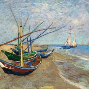 Vincent van Goghs berühmte Landschaftsmalerei Fischerboote am Strand von Saintes-Maries (1888) Vincent van Gogh Van Gogh