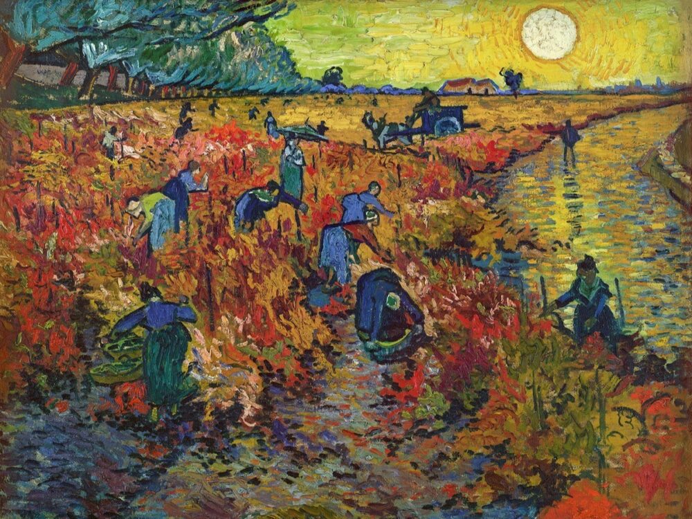Vincent van Goghs berühmtes Landschaftsgemälde The Red Vineyard (1888) Vincent van Gogh Ernte