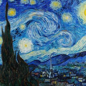 Vincent Van Goghs „Sternennacht“ (1889). Berühmtes Gemälde, Original von Wikimedia Commons. Vincent van Gogh art